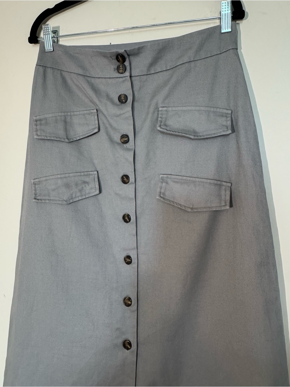 Mare Mare x Anthropologie Gray Button Front Utility Midi Skirt Size M - Picture 10 of 11